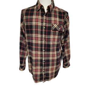 Legendary Whitetails Buck Camp Plaid Flannel Shirt Mens L Cowboy Corduroy Collar